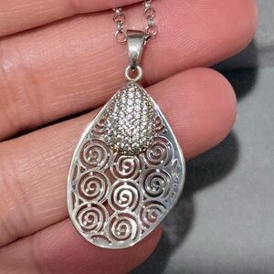 Elegant Silver Pendant with white stones Necklace
